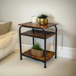 Rackhams 3 Tier Living Room Side Table Rustic Brown - thumbnail 1