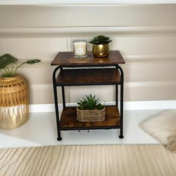 Rackhams 3 Tier Living Room Side Table Rustic Brown - thumbnail 4