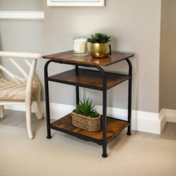 Rackhams 3 Tier Living Room Side Table Rustic Brown - thumbnail 3