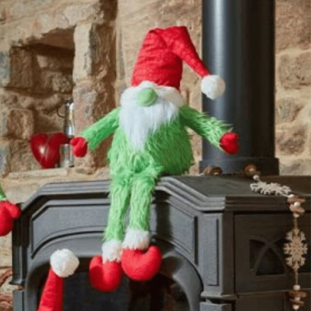 Rackhams 30cm Soft Green Fur Christmas Sitting Gronk Decoration with Dangly Legs