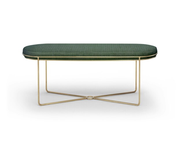 Rackhams Finn Ottoman Stools - Brushed Brass - Green Seat Upholstery - image 1