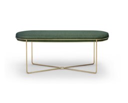Rackhams Finn Ottoman Stools - Brushed Brass - Green Seat Upholstery - thumbnail 1