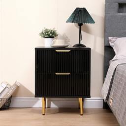 Rackhams Bedside Table, 2 Drawers, White/Black with Gold Legs, 42cm Wide Chest - Black - Wood - 40cm(d)55cm(h)42cm(w) - thumbnail 2