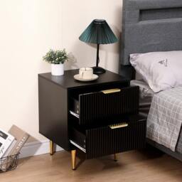 Rackhams Bedside Table, 2 Drawers, White/Black with Gold Legs, 42cm Wide Chest - Black - Wood - 40cm(d)55cm(h)42cm(w) - thumbnail 5
