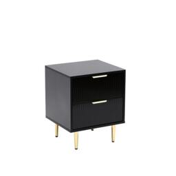 Rackhams Bedside Table, 2 Drawers, White/Black with Gold Legs, 42cm Wide Chest - Black - Wood - 40cm(d)55cm(h)42cm(w) - thumbnail 4