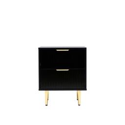 Rackhams Bedside Table, 2 Drawers, White/Black with Gold Legs, 42cm Wide Chest - Black - Wood - 40cm(d)55cm(h)42cm(w) - thumbnail 3