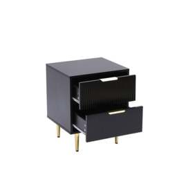 Rackhams Bedside Table, 2 Drawers, White/Black with Gold Legs, 42cm Wide Chest - Black - Wood - 40cm(d)55cm(h)42cm(w) - thumbnail 1