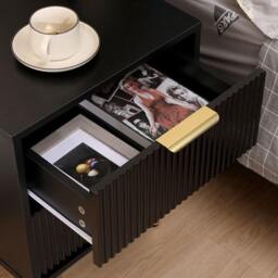 Rackhams Bedside Table, 2 Drawers, White/Black with Gold Legs, 42cm Wide Chest - Black - Wood - 40cm(d)55cm(h)42cm(w) - thumbnail 6