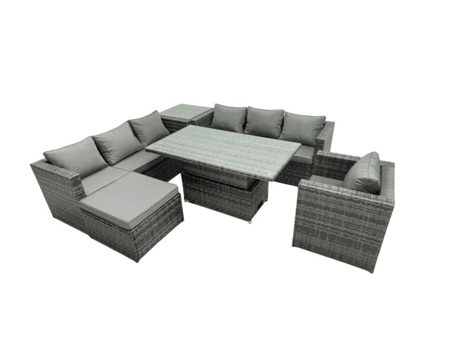 Rackhams 8 Seater?Outdoor Rattan Sofa Set Adjustable Rising Lifting Side Tables Chairs Footstool Dark Grey Mixed - image 1