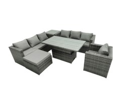 Rackhams 8 Seater?Outdoor Rattan Sofa Set Adjustable Rising Lifting Side Tables Chairs Footstool Dark Grey Mixed - thumbnail 1