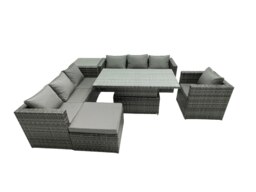 Rackhams 8 Seater?Outdoor Rattan Sofa Set Adjustable Rising Lifting Side Tables Chairs Footstool Dark Grey Mixed - thumbnail 2