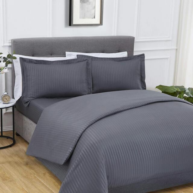 Rackhams Luxury Super Soft Easy Care Sateen Stripe Complete Bedding Set - Charcoal - King - image 1