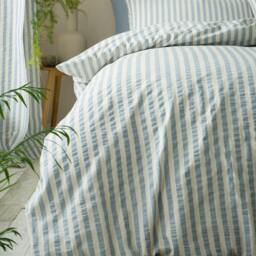 Rackhams Cotton Rich Woven Stripe Blue Duvet Cover Set - Single - thumbnail 4