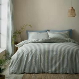 Rackhams Cotton Rich Woven Stripe Blue Duvet Cover Set - Single - thumbnail 2