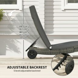 Rackhams Outdoor Rattan Sun Lounger with Reclining Back, Wheels, Dark Grey - Grey - Steel, PE Rattan, Polyester - 207cm x 70cm x 70cm - thumbnail 5