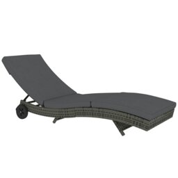 Rackhams Outdoor Rattan Sun Lounger with Reclining Back, Wheels, Dark Grey - Grey - Steel, PE Rattan, Polyester - 207cm x 70cm x 70cm - thumbnail 2