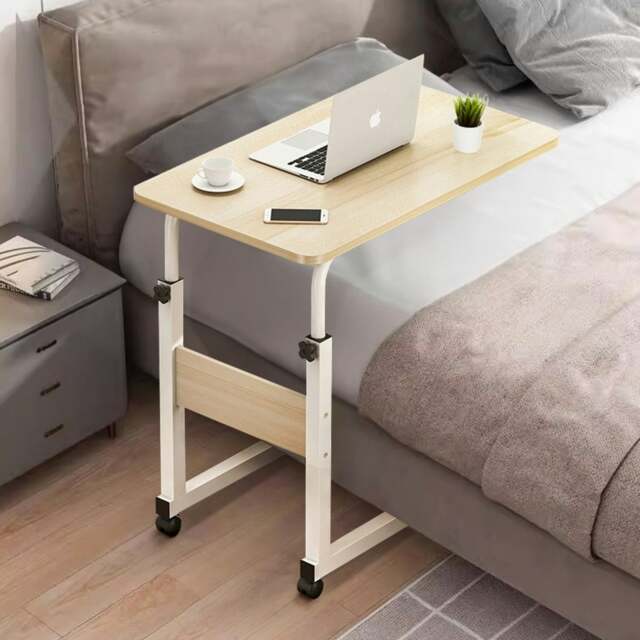 Rackhams Height Adjustable Mobile Table Overbed Desk with Wheels - Beige - image 1