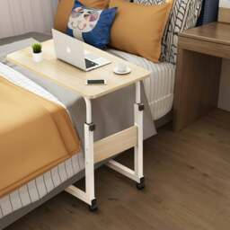 Rackhams Height Adjustable Mobile Table Overbed Desk with Wheels - Beige - thumbnail 3