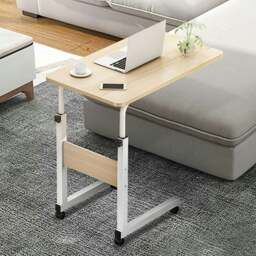 Rackhams Height Adjustable Mobile Table Overbed Desk with Wheels - Beige - thumbnail 4