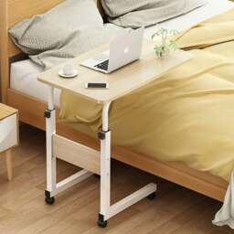 Rackhams Height Adjustable Mobile Table Overbed Desk with Wheels - Beige - thumbnail 6
