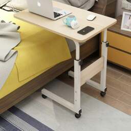 Rackhams Height Adjustable Mobile Table Overbed Desk with Wheels - Beige - thumbnail 2