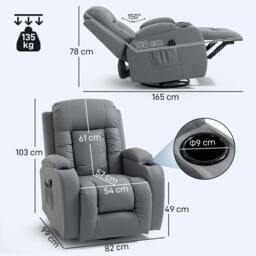 Rackhams Massage Recliner Chair, Recliner Armchair with 8 Vibration & Heat - thumbnail 3