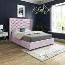 Rackhams Venice Glitter Border Upholstered Soft Velvet Bed Frame - Grey - Pink - King - thumbnail 1