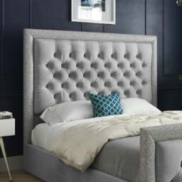 Rackhams Venice Glitter Border Upholstered Soft Velvet Bed Frame - Grey - Pink - King - thumbnail 3