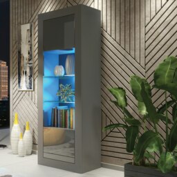 Rackhams Charming Modern Display Cabinet 170cm with Free LED – Dark Grey High Gloss Doors - thumbnail 2