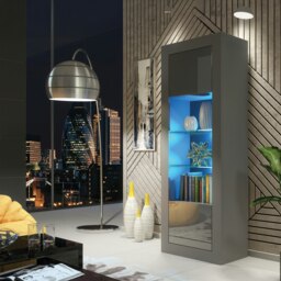 Rackhams Charming Modern Display Cabinet 170cm with Free LED – Dark Grey High Gloss Doors - thumbnail 4