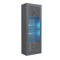 Rackhams Charming Modern Display Cabinet 170cm with Free LED – Dark Grey High Gloss Doors - thumbnail 5