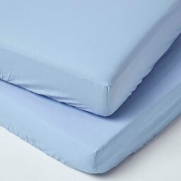 Rackhams Cotton Cot Bed Fitted Sheets 200 Thread Count, 2 Pack - Blue - thumbnail 1