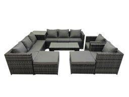 Rackhams Garden Rattan Outdoor Furniture Set 10 Seater Patio Corner Sofa Oblong Coffee Table with Chair 2 Big Stool Side Table Dark Grey - thumbnail 2