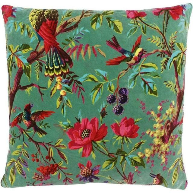 Rackhams Birds Of Paradise Floral Pattern Square Cushion Cover - Aqua Blue - 50 x 50cm - Aqua Blue - 100% Cotton - image 1