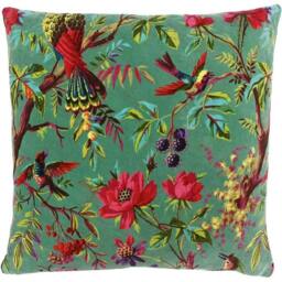Rackhams Birds Of Paradise Floral Pattern Square Cushion Cover - Aqua Blue - 50 x 50cm - Aqua Blue - 100% Cotton