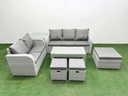Rackhams 8 Seater PE Rattan Wicker Garden Furniture Patio Conservatory Sofa Set with Oblong Coffee Table 3 Seater Sofa Love Sofa 3 Stool Side Table - thumbnail 1