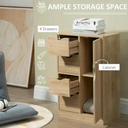 Rackhams Bathroom Cabinet, Freestanding Storage Cabinet with 4 Drawers, Door Cupboard for Living Room, Kitchen, Bedroom, Natural - thumbnail 5