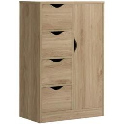 Rackhams Bathroom Cabinet, Freestanding Storage Cabinet with 4 Drawers, Door Cupboard for Living Room, Kitchen, Bedroom, Natural - thumbnail 1