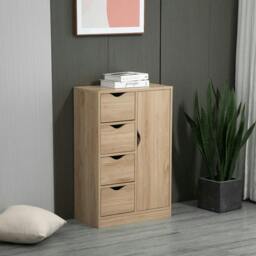 Rackhams Bathroom Cabinet, Freestanding Storage Cabinet with 4 Drawers, Door Cupboard for Living Room, Kitchen, Bedroom, Natural - thumbnail 2