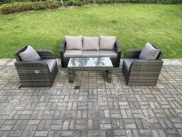 Rackhams 5 Seat PE Rattan Garden Furniture Set Adjustable Chair Lounge Sofa Set Oblong Coffee Table Dark Grey Mixed - thumbnail 1