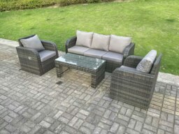 Rackhams 5 Seat PE Rattan Garden Furniture Set Adjustable Chair Lounge Sofa Set Oblong Coffee Table Dark Grey Mixed - thumbnail 2