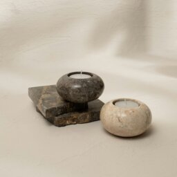 Rackhams Curved Tea Light Candle Holder In Black and beige Marble - Beige - thumbnail 2
