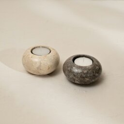 Rackhams Curved Tea Light Candle Holder In Black and beige Marble - Beige - thumbnail 3