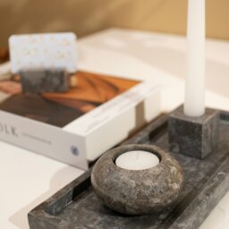 Rackhams Curved Tea Light Candle Holder In Black and beige Marble - Beige - thumbnail 6