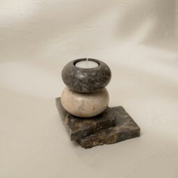 Rackhams Curved Tea Light Candle Holder In Black and beige Marble - Beige - thumbnail 4