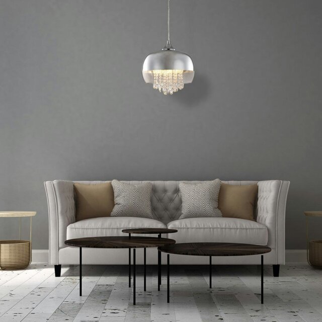 Rackhams Luna Pendant 21CM 1XE14 Designer Light Crafted From A Chrome Fitting And Glass Shades With Suspended Crystals - image 1