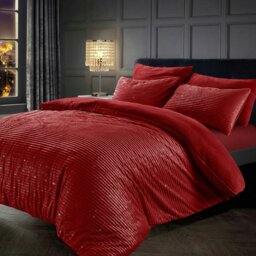 Rackhams Glitter Corduroy Teddy Fluffy and Warm Fleece Duvet Cover Set - Red - King