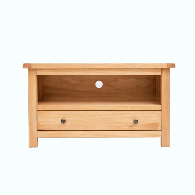 Rackhams Lugo Waxed 1 Drawer TV Cabinet Brass Knob - Light Brown - image 1
