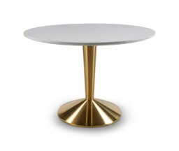Rackhams Iona Large Round Dining Tables - Brushed Brass - Brushed Brass - White Gloss Lacquer