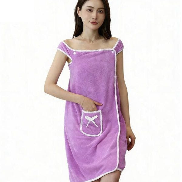 Rackhams Coral Fleece Thickened Bathrobe Blanket & Towel - Purple - image 1